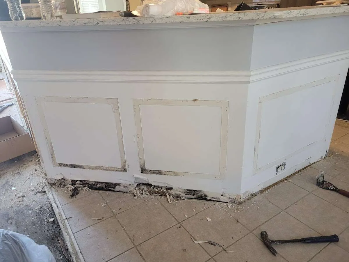 Water damage and mold on kitchen during Storm Damage Restoration in Nederland